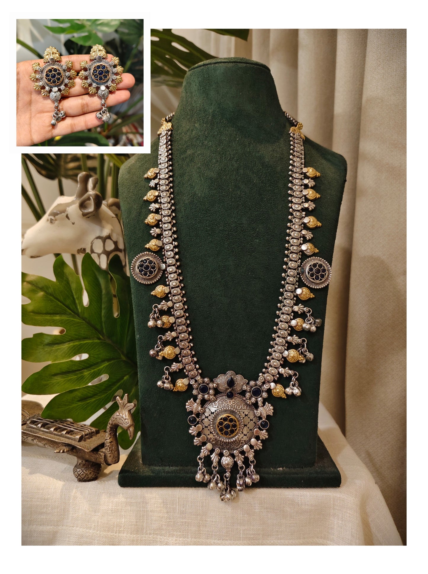 Beautiful Designer Kolhapuri Stone Embedded Long Necklace With Earrings