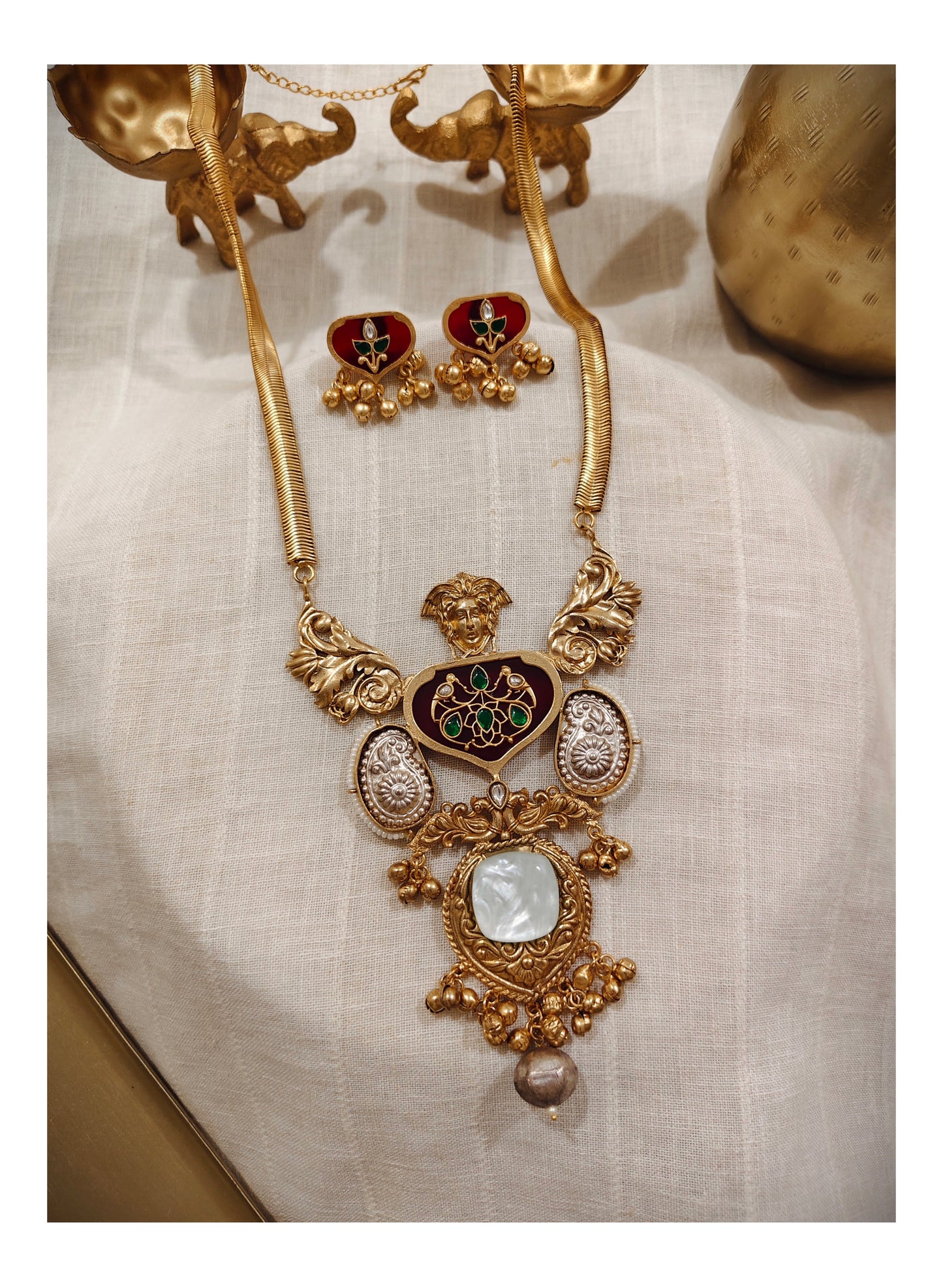 Beautiful Designer Brass Apala Polish Necklace With Earrings