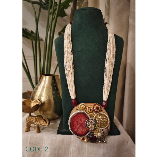 Beautiful Designer Wooden Kundan Detailing Pendant Long Necklace
