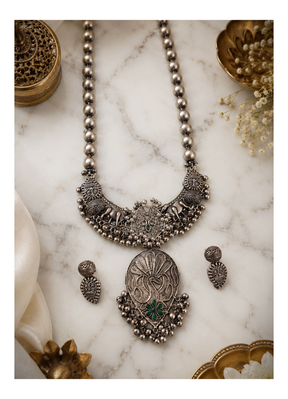 Beautiful Designer Fusion Chaand Pendant Long Ball Chain Necklace With Earrings