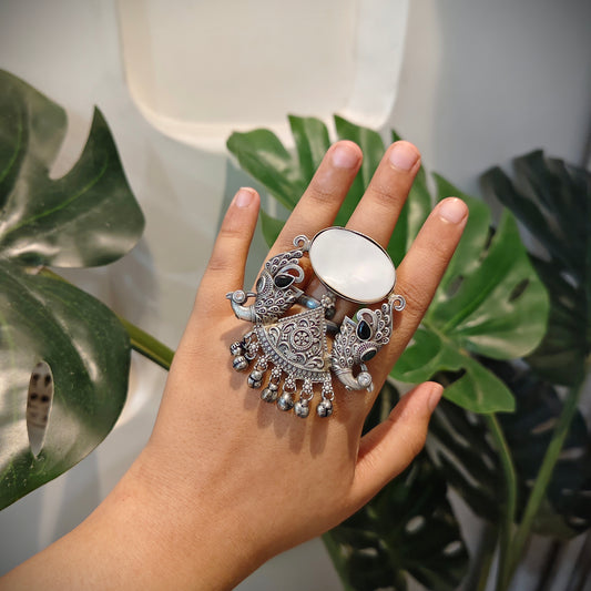Beautiful Designer Stone Embedded Fusion Adjustable Ring