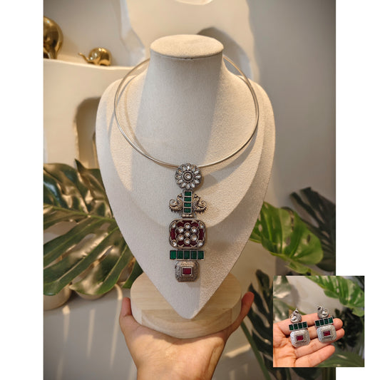 Beautiful Designer Stone Embedded Pendant Hasli With Earrings