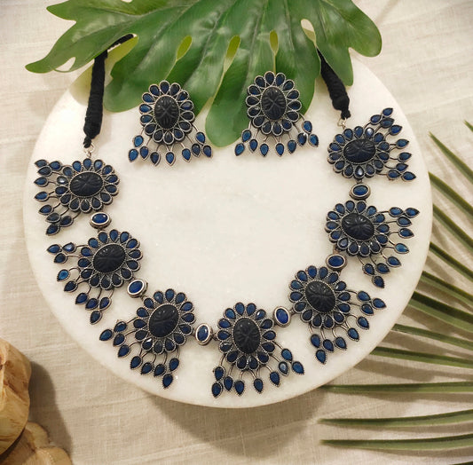 Beautiful Designer Stone Embedded Neckpiece With Earrings