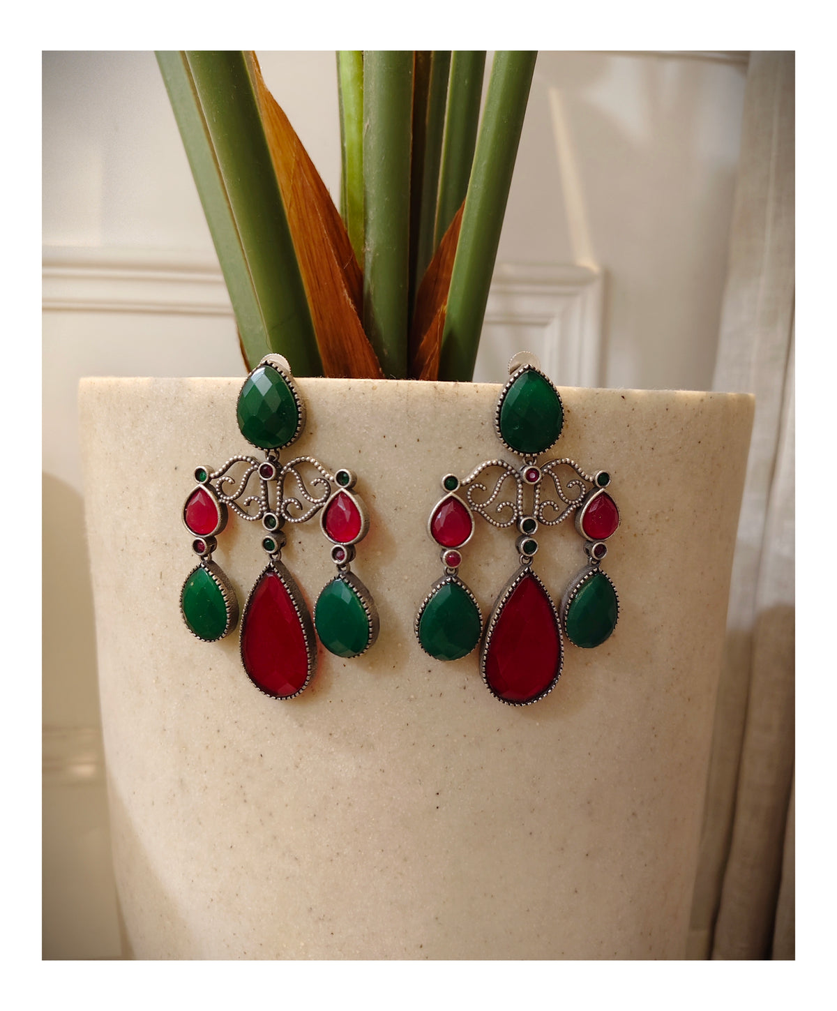 Beautiful Designer Stone Embedded Big Earrings