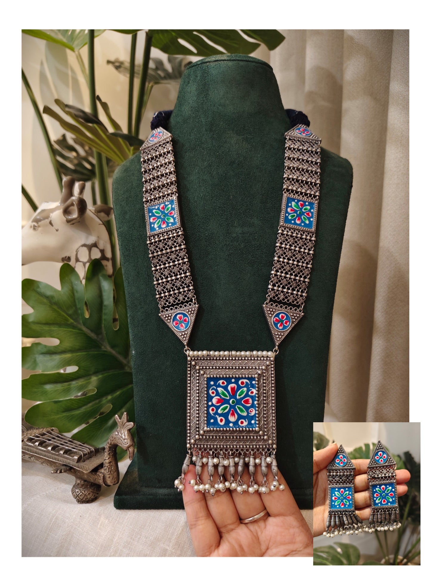 Beautiful Designer Hand-Painted Necklace With Earrings