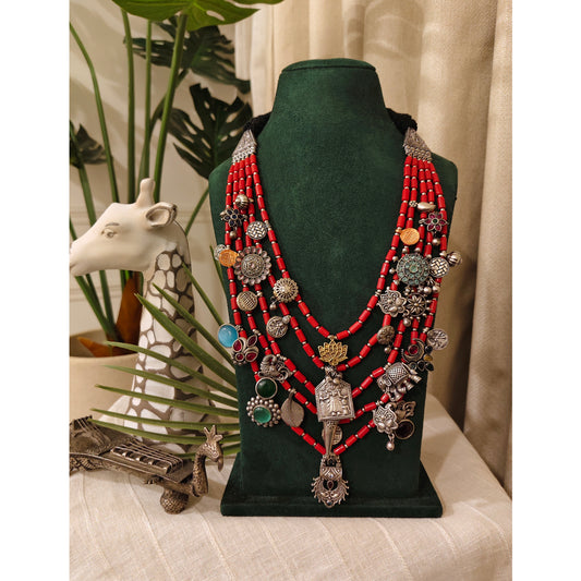 Beautiful Designer Coral Beads With Mix Charms Gypsy Layered Necklace