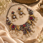 Beautiful Designer Stone Embedded Dual Tone Neckpiece With Earrings