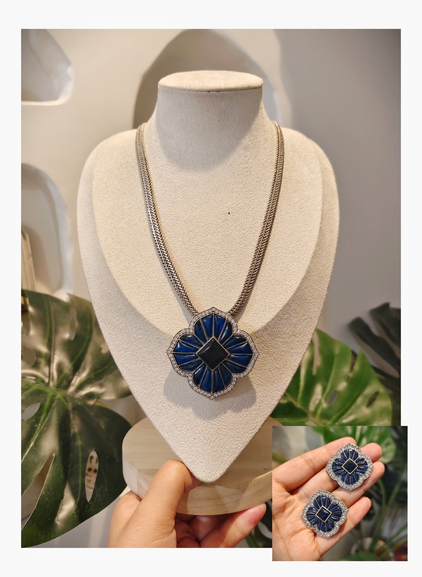 Beautiful Designer Kempstone Pendant Necklace With Earrings