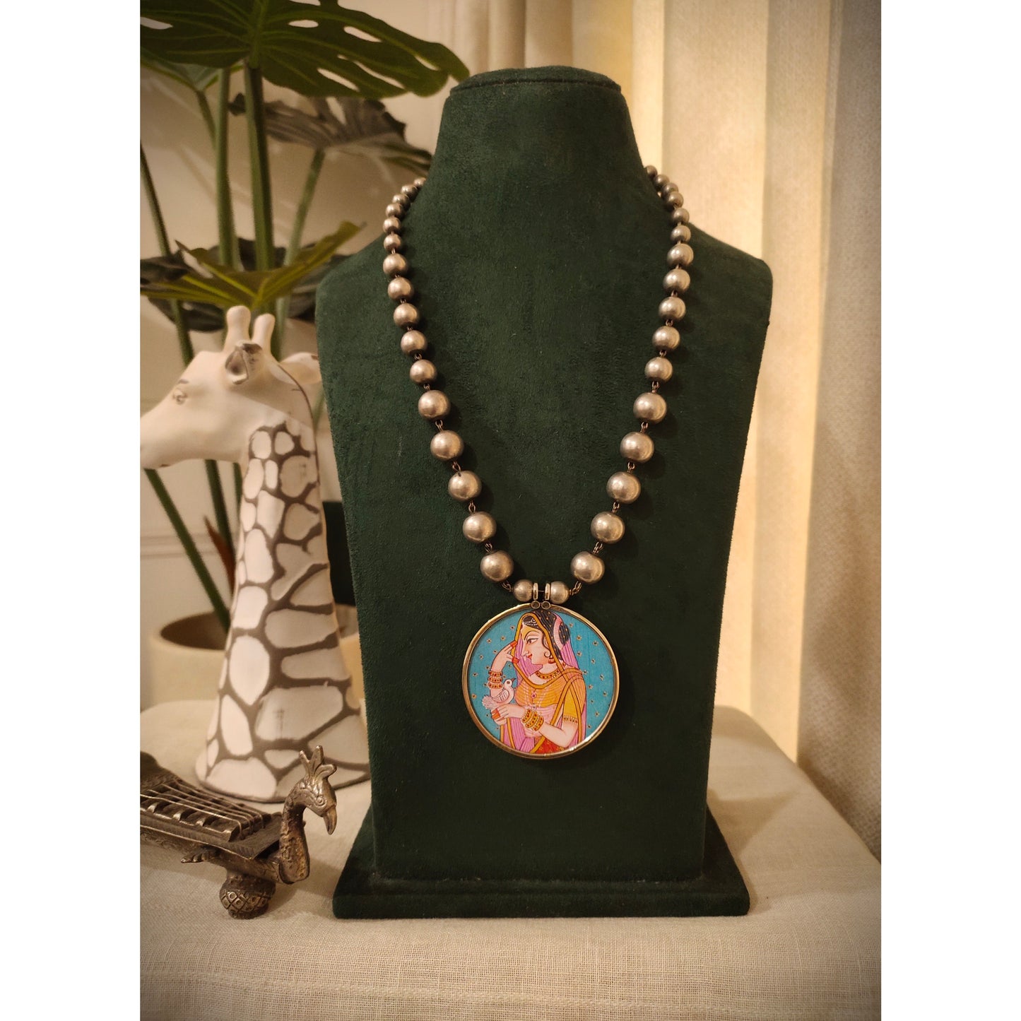 Beautiful Designer Painting Pendant With Ball Chain Necklace