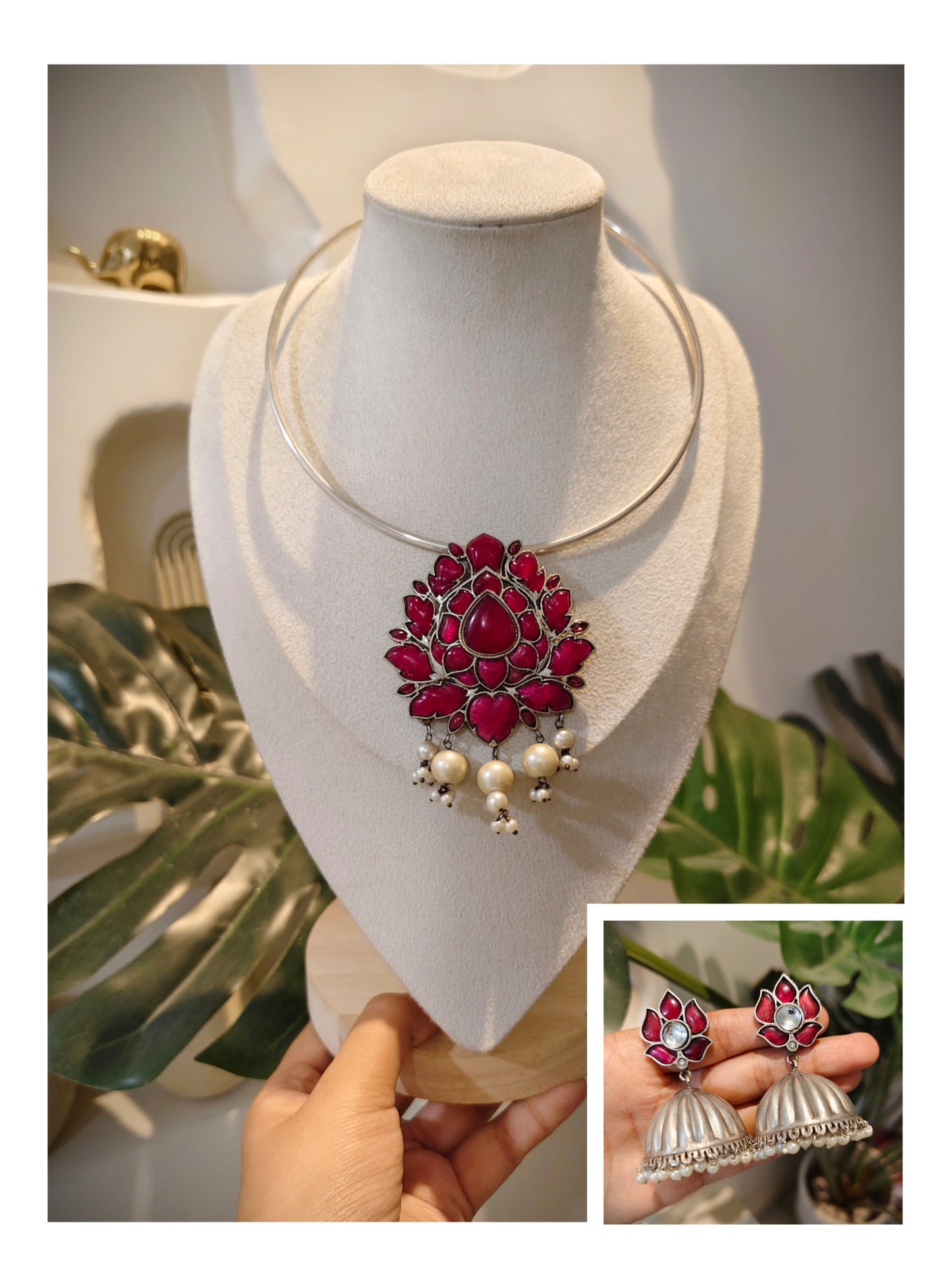 Beautiful Designer Kempstone Pendant Hasli With Jhumka