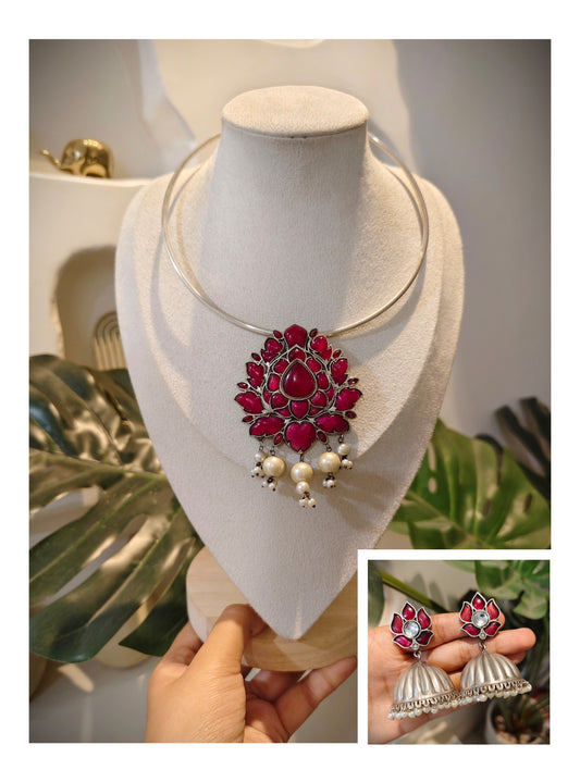 Beautiful Designer Kempstone Pendant Hasli With Jhumka