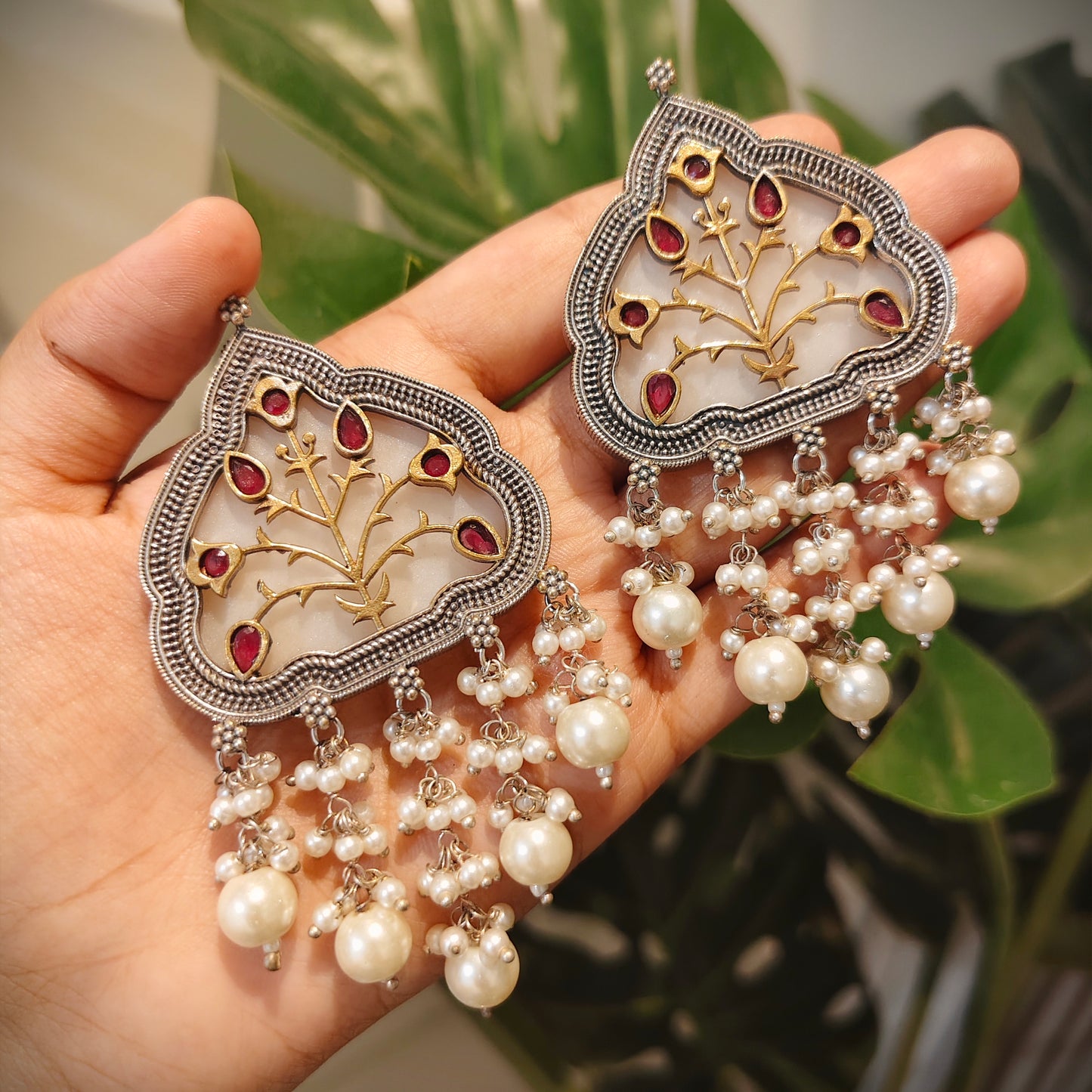 Beautiful Designer Jaal Big Earrings With Latkan