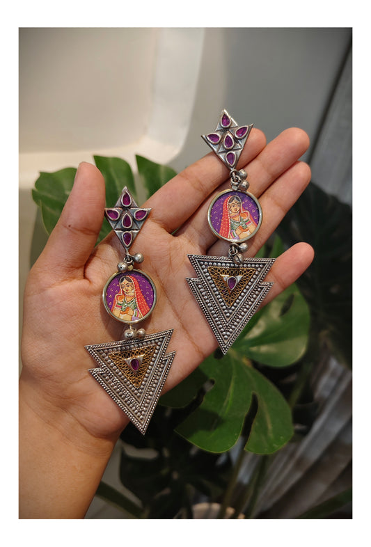 Beautiful Designer Painting Dual Tone Long Earrings