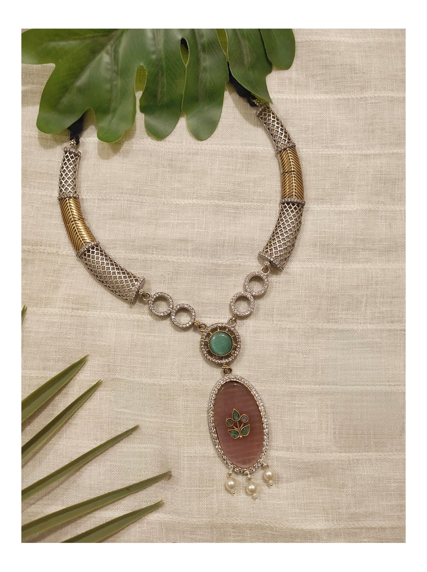 Beautiful Designer Stone Embedded Hasli Style Necklace