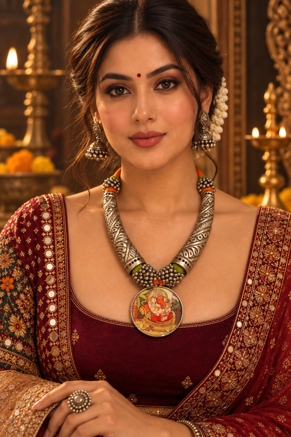 Beautiful Designer Painting Pendant Hasli Style Necklace (no earrings, no ring)