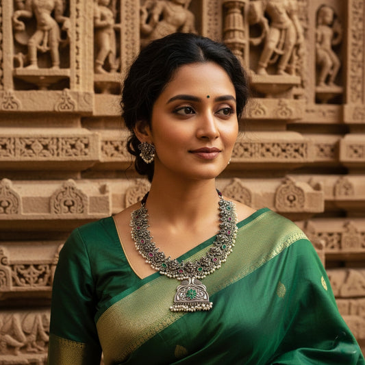 Beautiful Designer Stone Embedded Neckpiece With Earrings