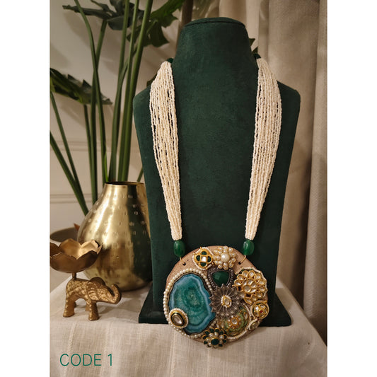 Beautiful Designer Wooden Kundan Detailing Pendant Long Necklace