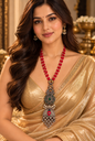 Beautiful Designer Dual Tone Long Fusion Pendant Necklace With Coral Beads Mala Necklace