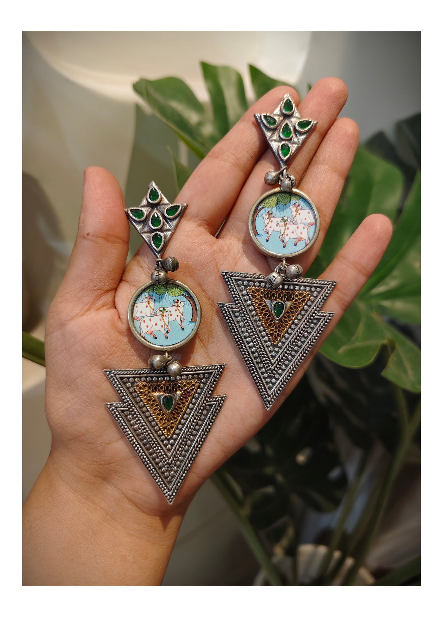 Beautiful Designer Painting Dual Tone Long Earrings