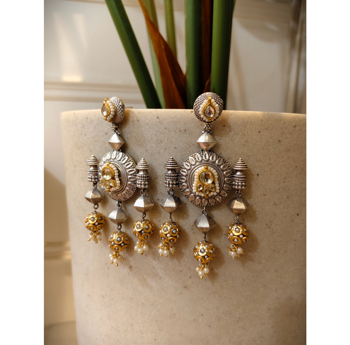 Beautiful Designer Kundan Detailing Long Earrings