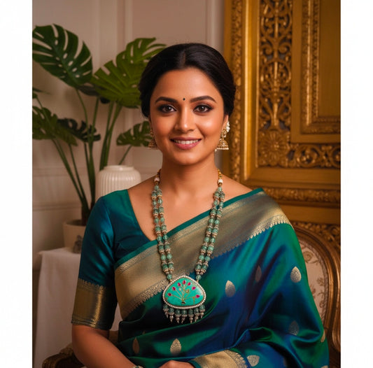 Beautiful Designer Turquoise Pendant Beaded Necklace (No Earrings)