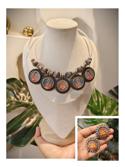 Beautiful Designer Painting Mix Hasli With Earrings
