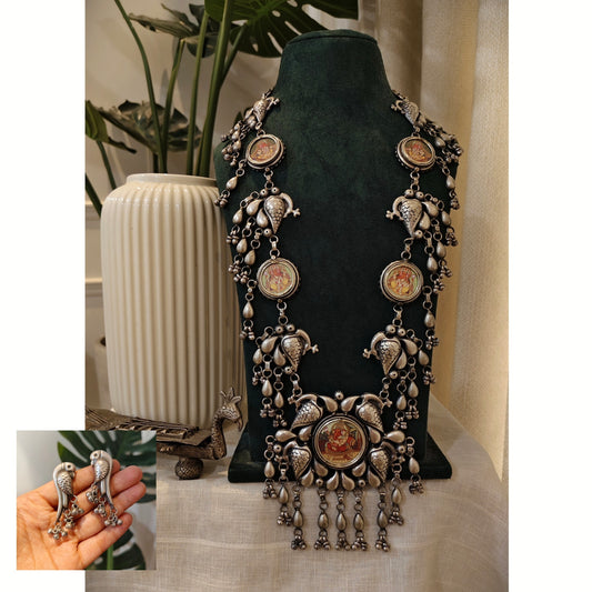 Beautiful Designer Painting Peacock Necklace With Earrings