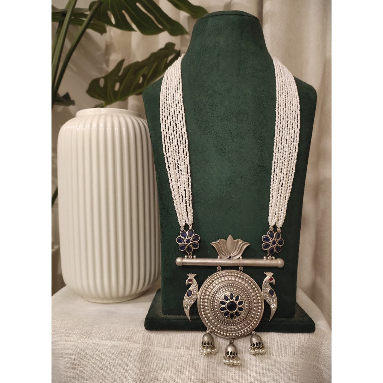 Beautiful Designer Stone Embedded Peacock Pendant Long Necklace