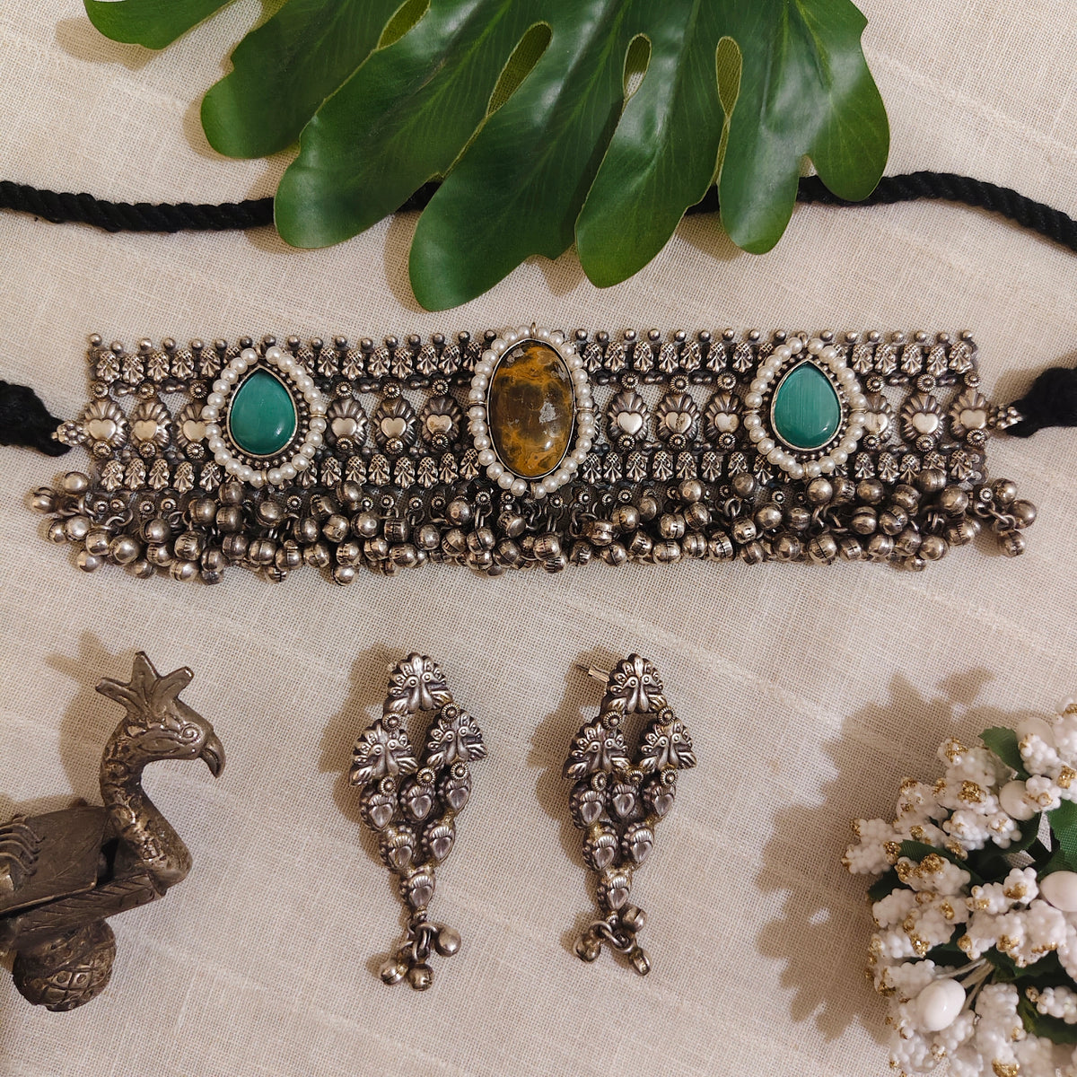 Beautiful Designer Stone Embedded Choker With Earrings
