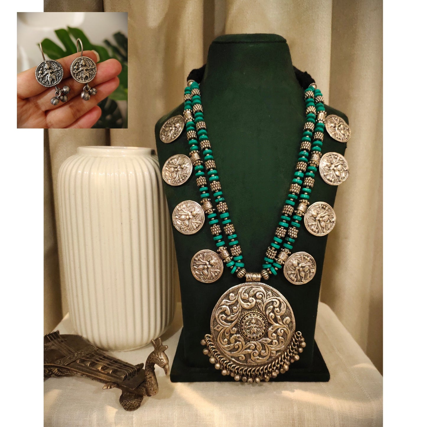 Beautiful Designer Thappa Work Pendant Long Beaded Necklace