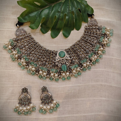 Beautiful Designer Jaal Patta With Stone Embedded Pendant (Free Earrings)