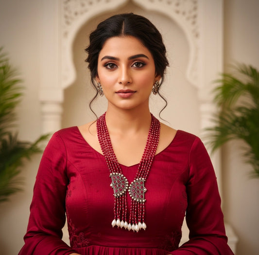 Beautiful Designer Beaded Necklace With Brass Stone Embedded Pcs (no earrings)