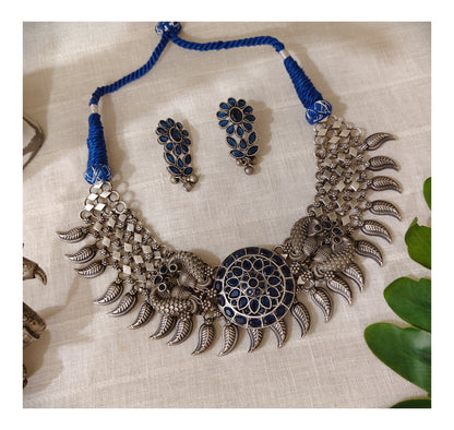 Beautiful Designer Stone Embedded Jaal Neckpiece With Earrings