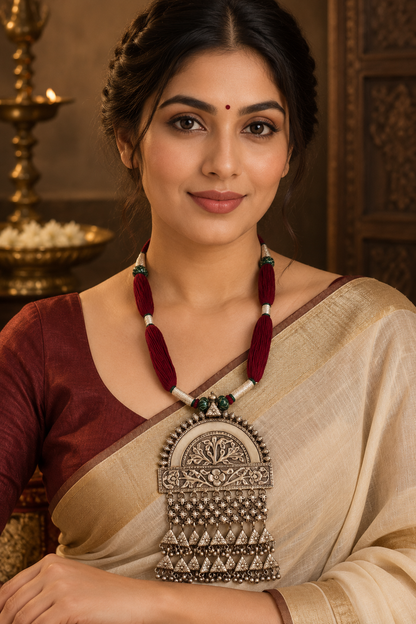 Beautiful Designer Huge Pendant Long Handmade Dori Necklace