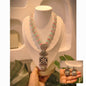 Beautiful Designer Stone Embedded Long Pendant Necklace With Earrings