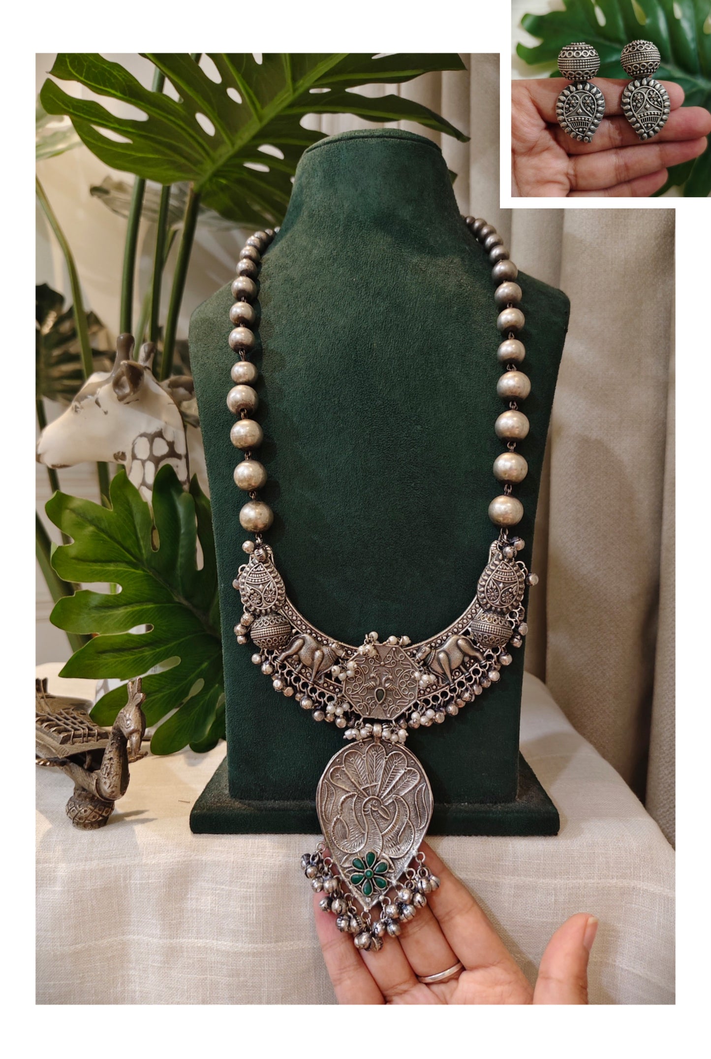 Beautiful Designer Fusion Chaand Pendant Long Ball Chain Necklace With Earrings
