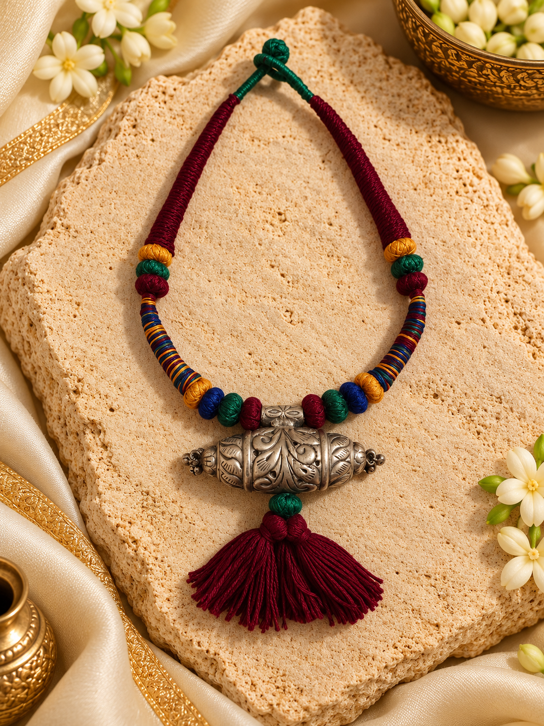 Beautiful Designer Taabeez Pendant Neckpiece With Handmade Colorful Dori