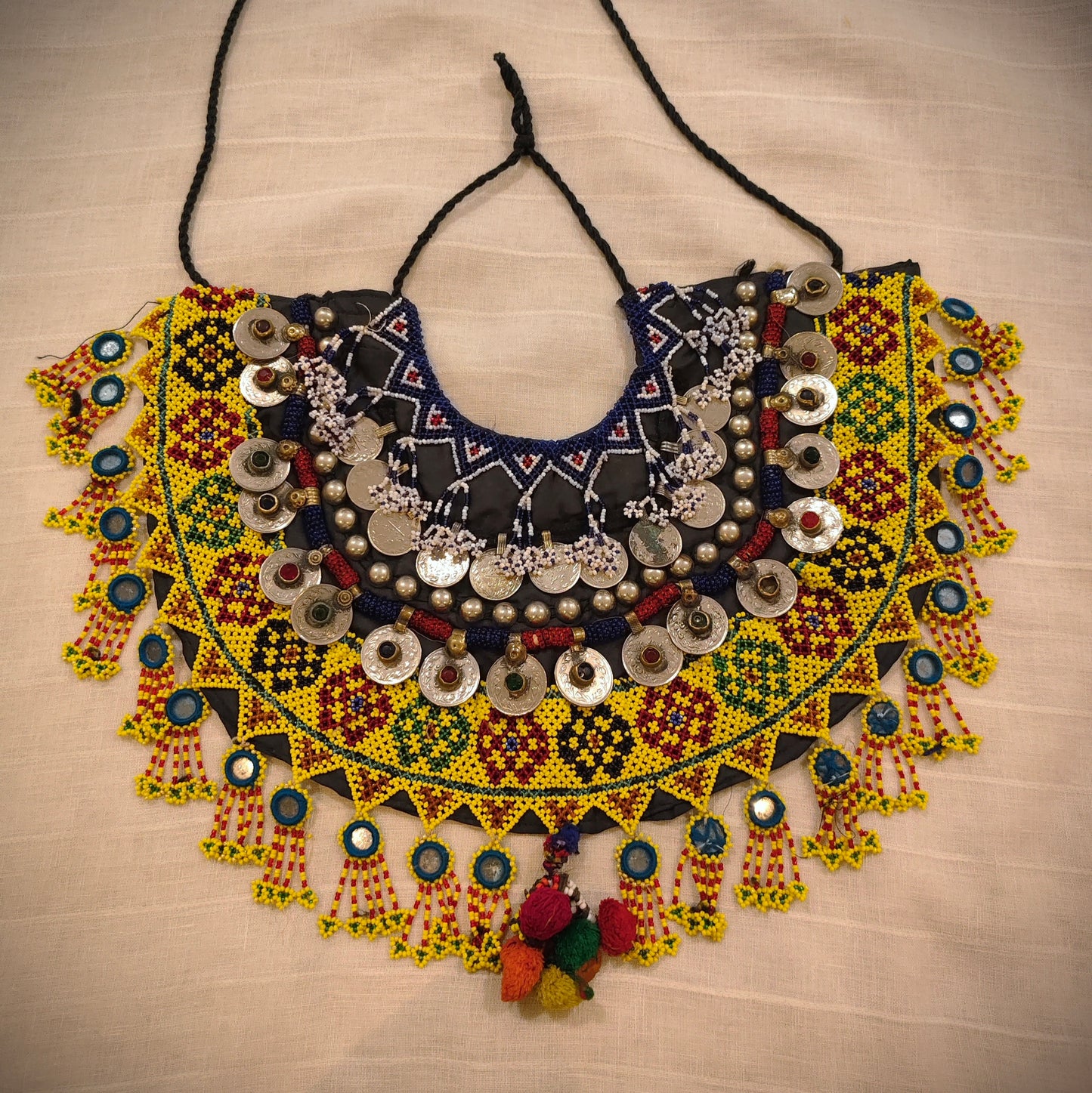 Beautiful Afghani Huge Neckpiece With Afghani Coins And Moti Jaal Work