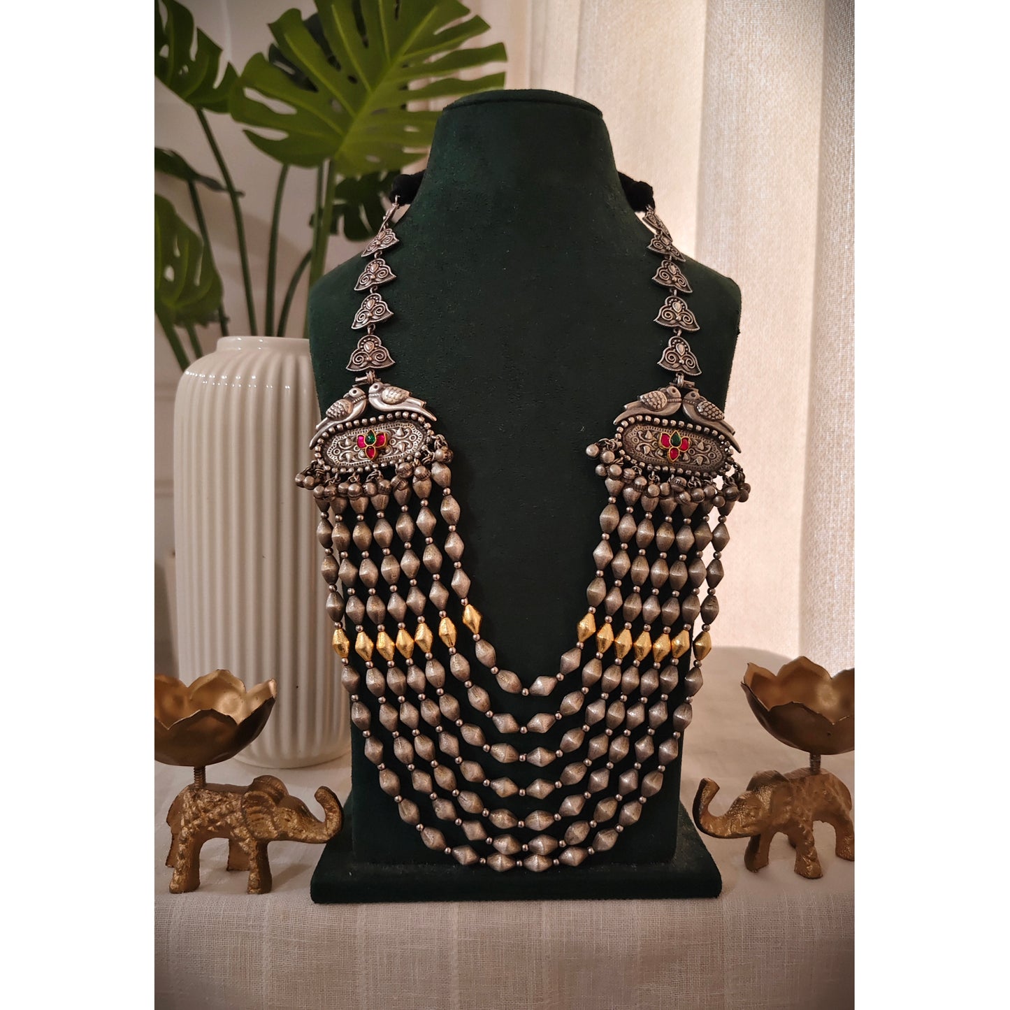 Beautiful Designer Dholki Beads Layered Dual Tone Necklace