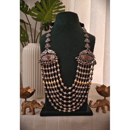 Beautiful Designer Dholki Beads Layered Dual Tone Necklace