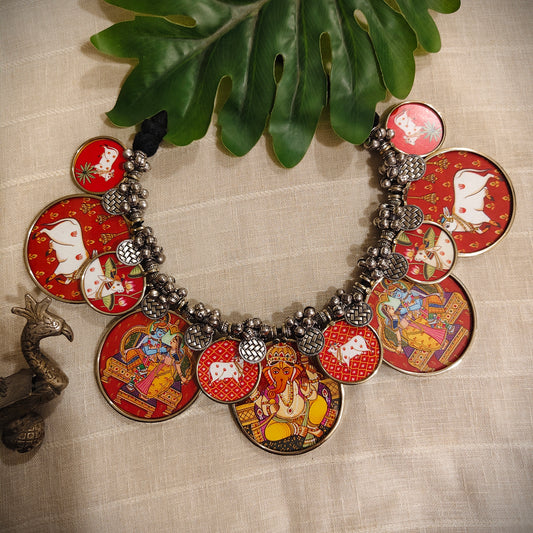 Beautiful Designer Painting Mix Overlapping Neckpiece