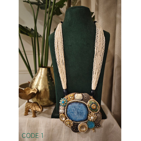 Beautiful Designer Wooden Kundan Detailing Pendant Long Necklace