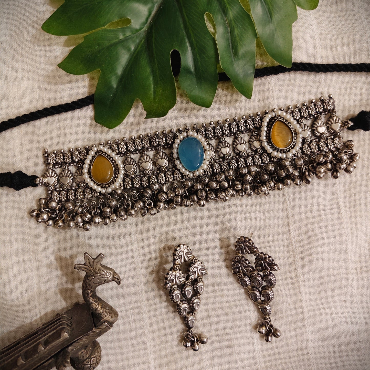 Beautiful Designer Stone Embedded Choker With Earrings