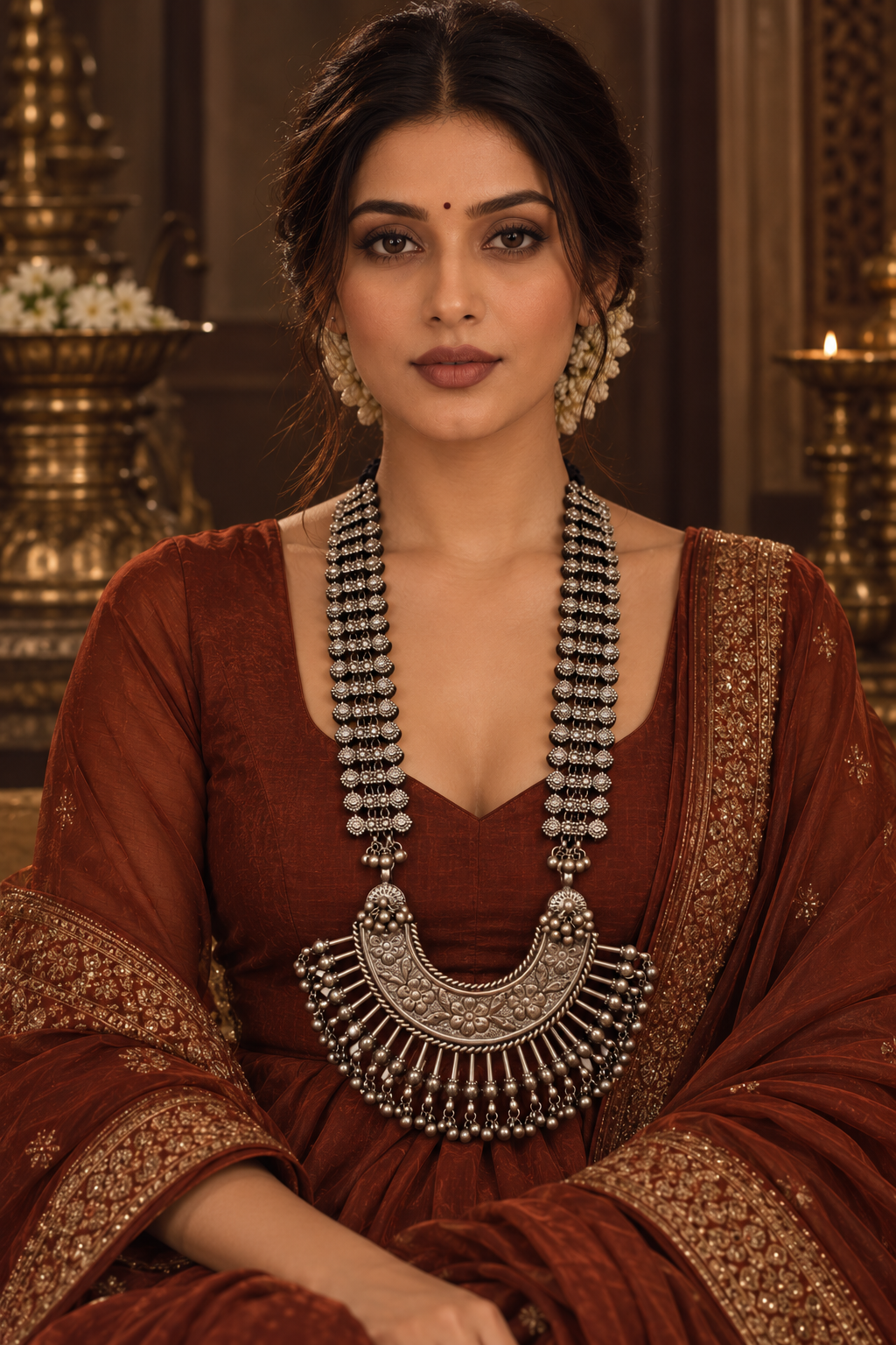 Beautiful Designer Big Chaand Spikes Pendant Long Heavy Looking Necklace (no earrings)