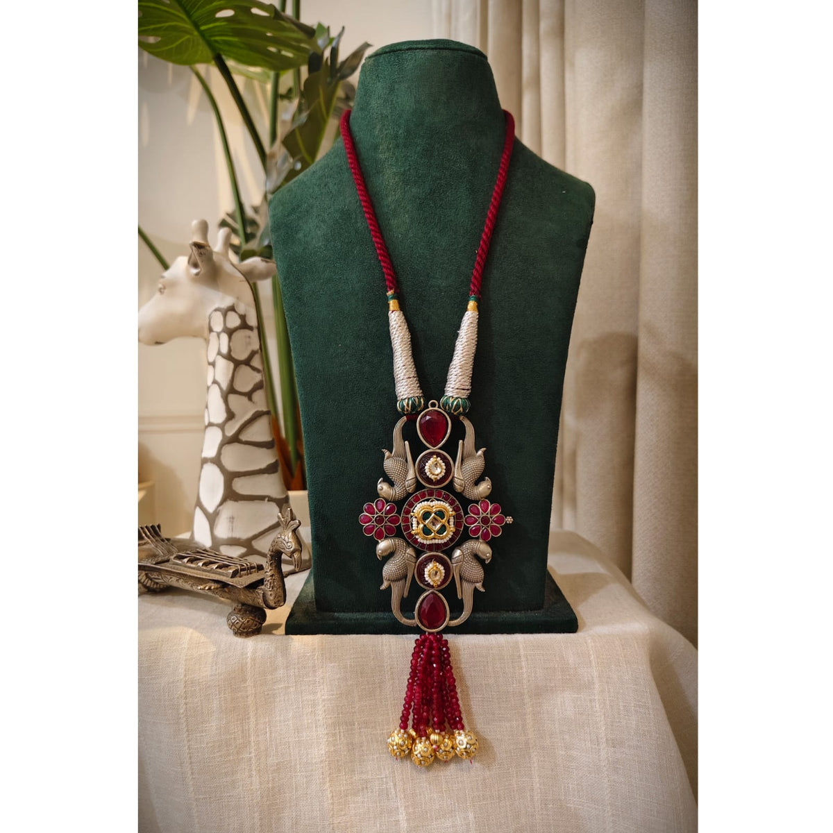 Beautiful Designer Kundan Detailing Peacock Pendant Handmade Dori Necklace (no earrings)