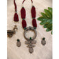 Beautiful Designer Brass Stone Embedded Pendant With Handmade Chidd Gutchha Mala And Earrings