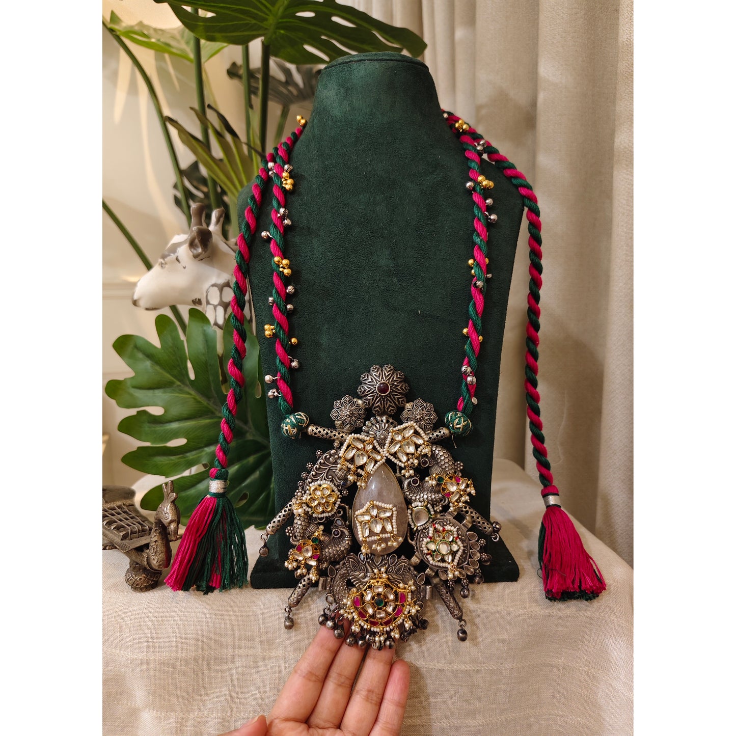 Beautiful Designer Fusion Pendant With Kundan Detailing Long Necklace