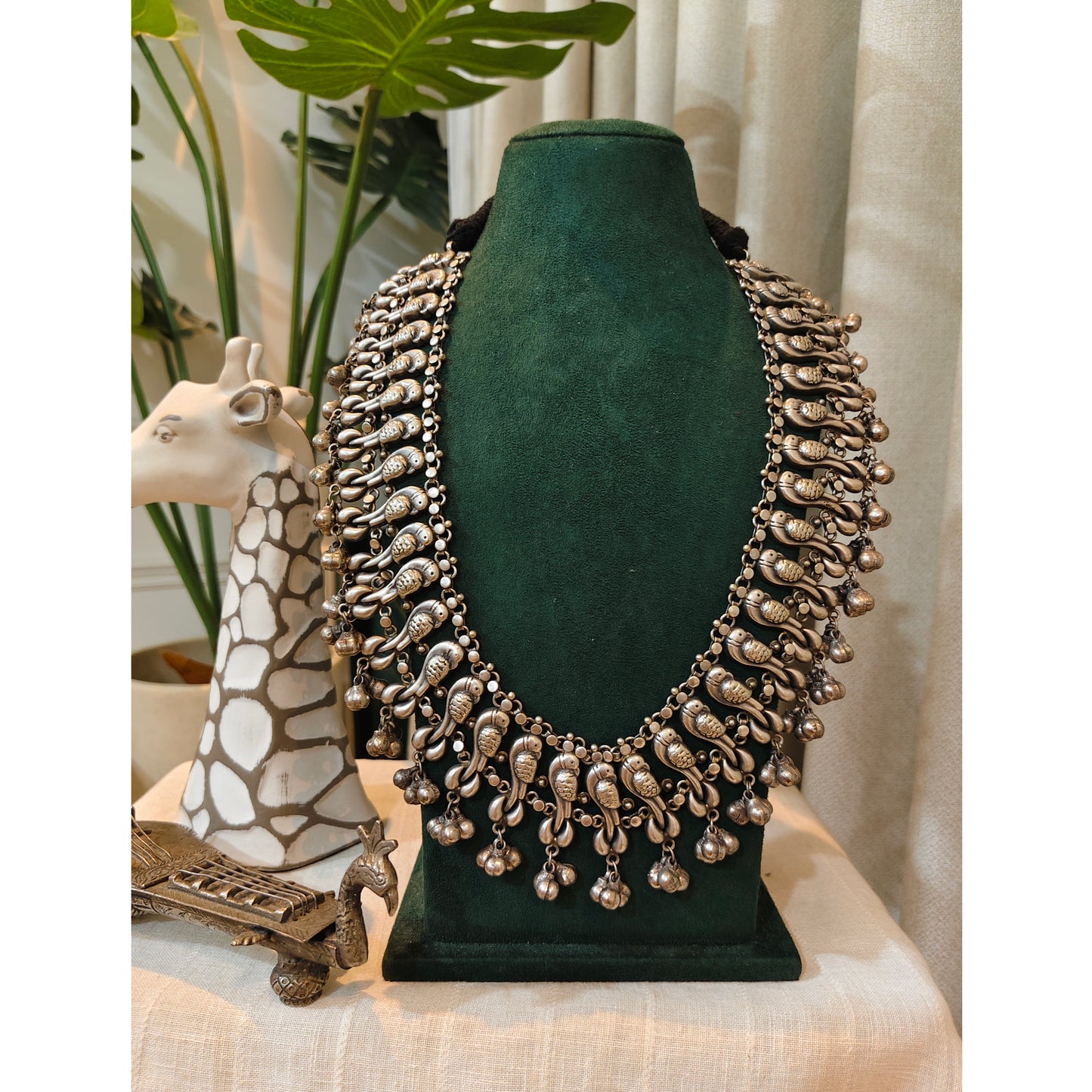 Beautiful Designer Brass Peacock Necklace With Earrings