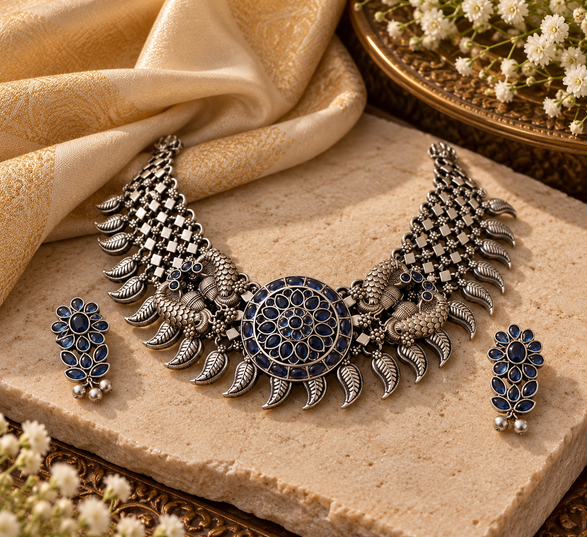 Beautiful Designer Jaal Neckpiece With Earrings