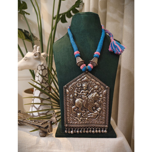 Beautiful Designer Thappa Work Huge Pendant Colorful Dori Necklace